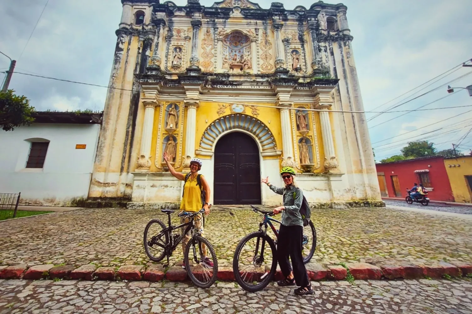 biking through antigua guatemala colonial architecture 2